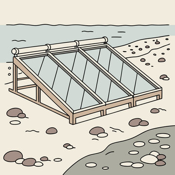 Solar desalination system on the shore by the sea