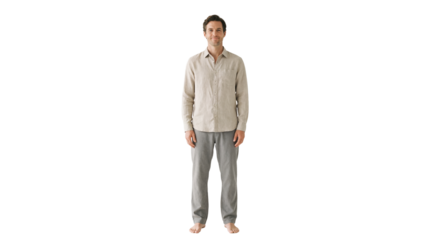Man in casual attire standing relaxed on transparent background