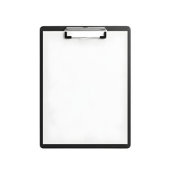 Professional black clipboard with a pristine, empty white sheet of paper, ready for important documents, notes, or business forms, isolated for design use