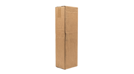Tall cardboard box standing upright on transparent background