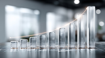 Transparent bar chart with rising curve representing business growth performance analytics and financial progress concept.
