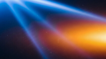 Blue light leaks and gradient over an abstract grainy background. Grainy colorful warm blue light leaks on a black background with a dust texture. Blue wavy abstract background for presentation