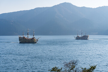 芦ノ湖の箱根海賊船の風景