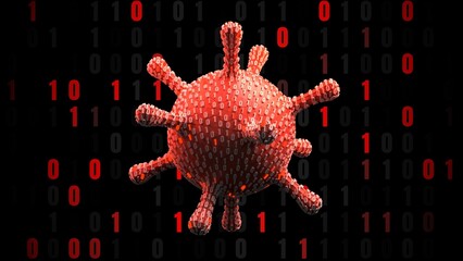 Abstract Digital virus or Cybersecurity Threat 3D illustration for ransomware attack warnings, malware corruption reports, and system firewall breach visualizations