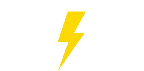 Yellow Lightning Bolt Icon in Simple Flat Design with Bright Color on White Background for Energy Symbol