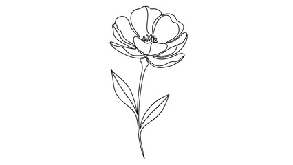 Simple Flower Illustration in Minimalist Style with Black Line Art on White Background for Greeting Card
