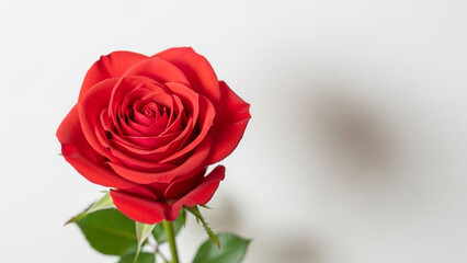 Naklejka premium Red Rose in Elegant Close-up with Soft Natural Lighting on White Background for Romantic Greeting Cards