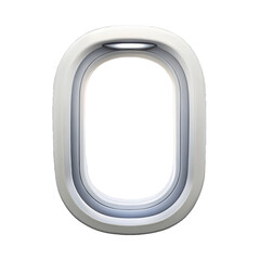 Sleek, modern airplane window with a rounded rectangular shape and a polished silver frame, displaying a blurred, colorful abstract landscape through the glass,, isolated on transparent background.