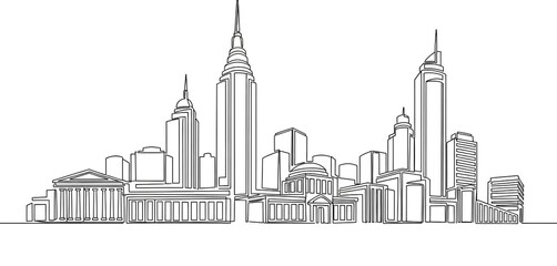 Obraz premium City Skyline Illustration in Simple Line Art Style with Monochromatic Color on White Background for Urban Design