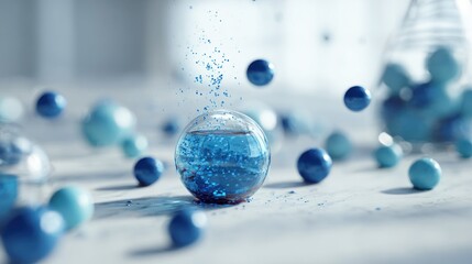 Captivating abstract image showcasing spheres and splashes in cool blue tones