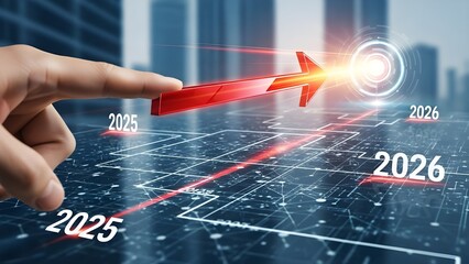 Red arrow heading towards twenty twenty six target.