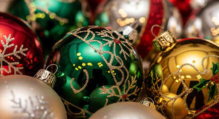 A vibrant blend of festive Christmas ornaments, capturing holiday cheer, ideal for seasonal designs and joyful illustrations, stirring warmth for winter celebrations