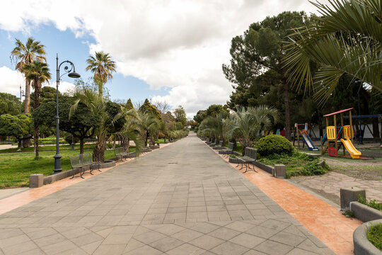 Natural Landscapes of The Villa Comunale in Adrano, Catania Province, Sicily, Italy.