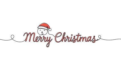 Merry Christmas typography with Santa hat in red cursive script on white background for holiday greeting