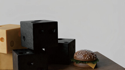 Abstract Cubes and Hamburger Still Life