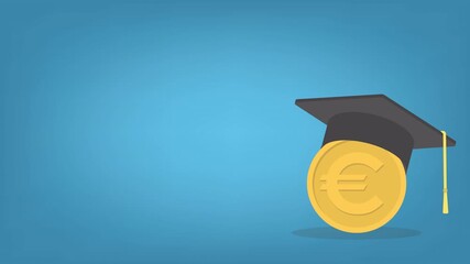 Education finance concept with graduation cap and Euro coin.