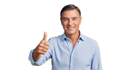 Smiling person is giving thumbs up sign