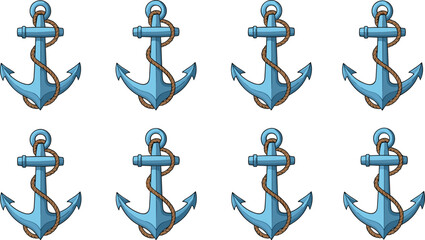 Blue anchors with brown rope on white background nautical © Olaja Vector Vision