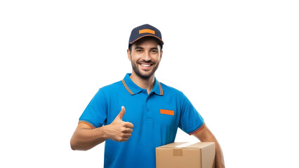 Friendly Delivery Man Holding Package with Thumbs Up