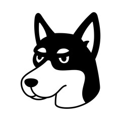 Cool husky dog. Black and white cartoon vector head for winter pet themes and mascots