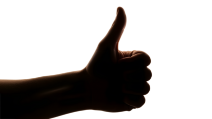 A silhouette of a hand with a thumbs-up gesture, symbolizing approval and agreement