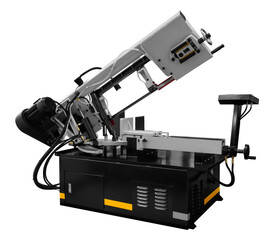 Industrial modern large saw blade saw machine with endless blade for cutting metal parts isolated on white background