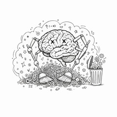 Fototapeta premium Robot brain sweeps away digital clutter with brooms