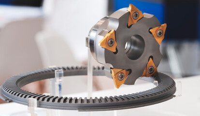 Milling cutter for mounting drilling and milling tools in modern programmable multifunctional metalworking machines, industrial concept background © Aleksandr Matveev