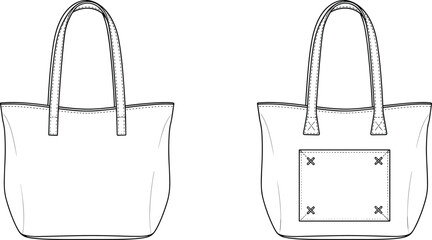 Line of two white handbags with handles and pocket tote bag purse line bag