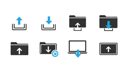 File upload and download icons with arrows in flat design  