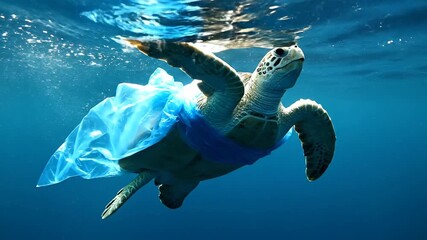 Sea Turtle Struggles with Plastic Pollution - A Call for Ocean Conservation.