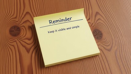 Yellow Sticky Note with Reminder Message on Wood