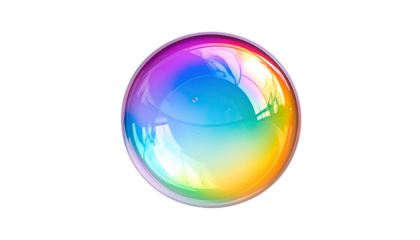 A vibrant, iridescent soap bubble floats against a pure black background