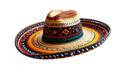 Colorful, wide-brimmed hat, woven straw with vibrant patterned crown and band