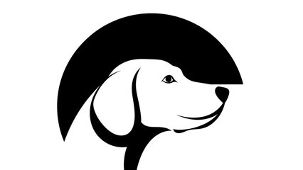 Fototapeta premium Black and white dog head silhouette with smiling face profile