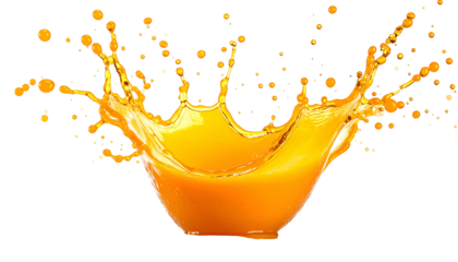 Vibrant orange liquid bursting upwards from a bowl shape, isolated against black