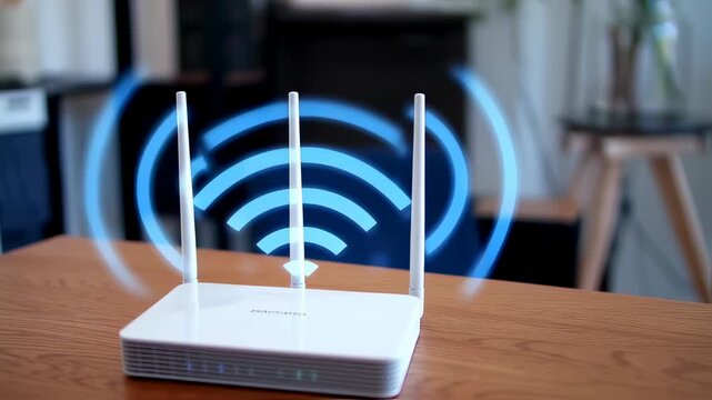 Wireless Router with Antenna Emitting Signal for Internet Connectivity.