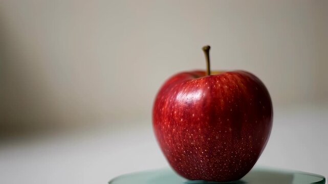 Weighing a Red Apple on a Digital Kitchen Scale for Nutrition.