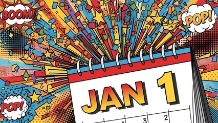 Colorful Pop Art Style New Year Calendar Illustration