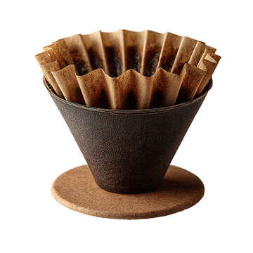 Close up view of a reusable coffee filter holder with paper filters. providing a rustic coffee bre