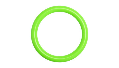 A neon-green, circular object floats on a stark, black background, radiating a glow