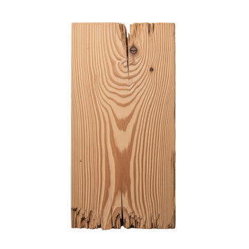 ultra-detailed macro shot of a light wood plank featuring wavy flame grain and rough, splintered edges, isolated on a transparent background. Concept of natural material texture