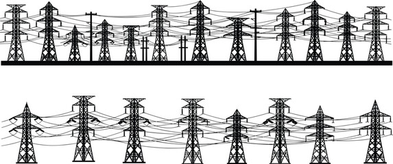 Black and white of power transmission towers and lines power lines electricity infrastructure