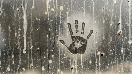 Handprint on a Steamy Window - A Close-Up View.