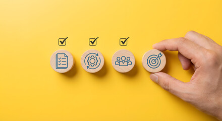 Business strategy and goals concept with wooden blocks