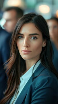 Stylish professional woman in business attire posing for the camera.