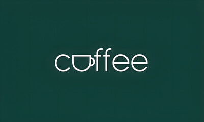 Obraz premium Minimalist 'Coffee' Wordmark with Creative Cup Icon on Dark Green Background, Modern Vector Design