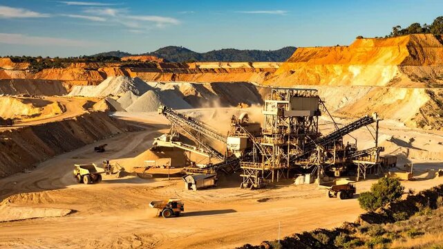 Large Mining Operation with Heavy Machinery and Trucks