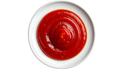 Overhead shot of a white plate with a swirling, vibrant red sauce, smooth and glossy