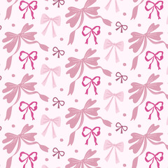 Pink ribbon bows vector seamless pattern background. Cute fashion design. Decorative textile print for gift wrapping, fabric, wallpaper, cards.